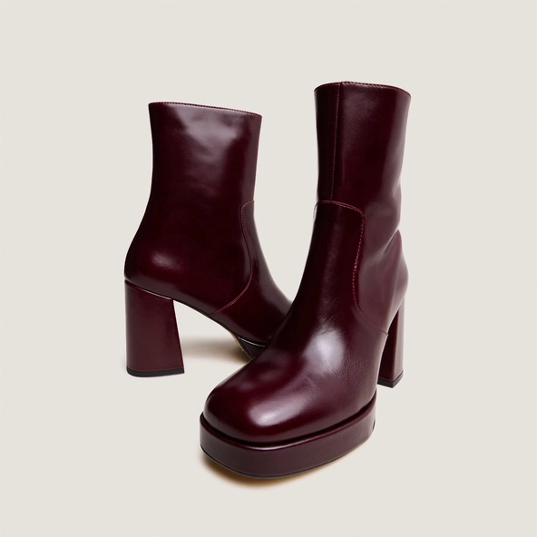 Bottines &agrave; talons et bouts carr&eacute;s en cuir bordeaux | VESNA | Jonak