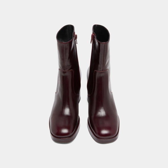 Bottines &agrave; talons et bouts carr&eacute;s en cuir bordeaux | VESNA | Jonak
