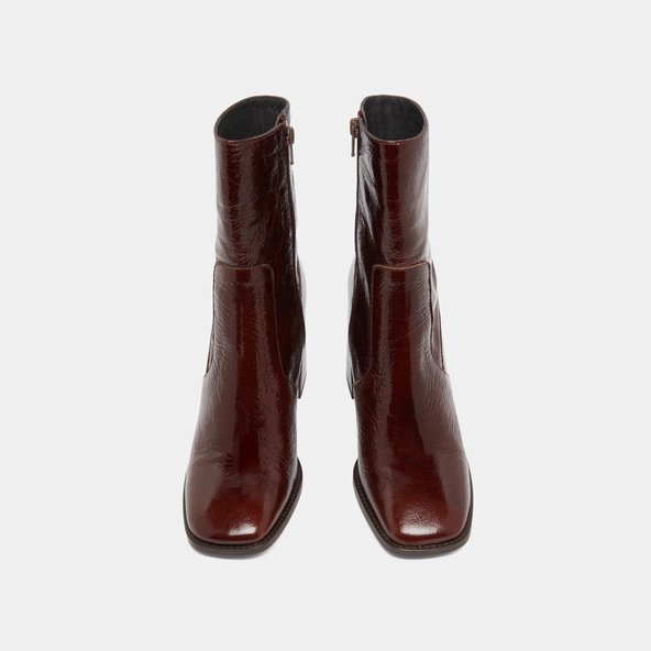 Bottines à talons et bouts carrés en cuir brillant chocolat | VIDAL | Jonak