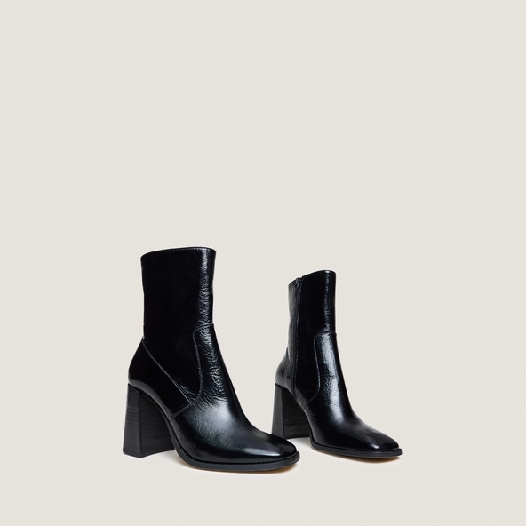 Bottines à talons et bouts carrés en cuir brillant noir | VIDAL | Jonak