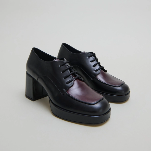 Derbies à talons en cuir noir et bordeaux | VIVALDI | Jonak