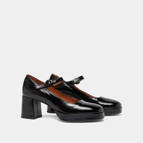 Babies à talons et brides uniques en cuir brillant noir | VUELO | Jonak