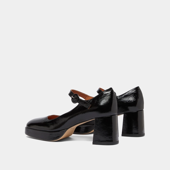 Babies à talons et brides uniques en cuir brillant noir | VUELO | Jonak
