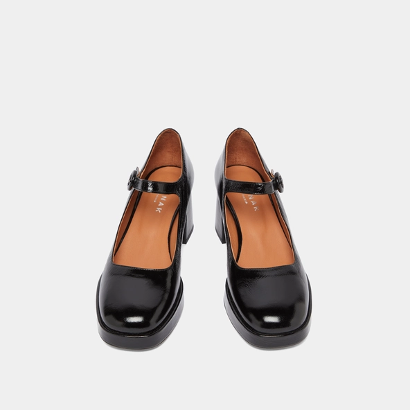 Babies à talons et brides uniques en cuir brillant noir | VUELO | Jonak