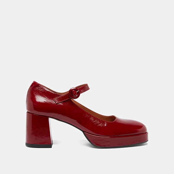 Babies à talons et brides uniques en cuir brillant rouge carmin | VUELO | Jonak