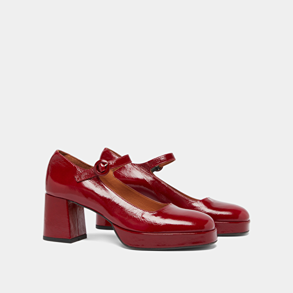 Babies à talons et brides uniques en cuir brillant rouge carmin | VUELO | Jonak