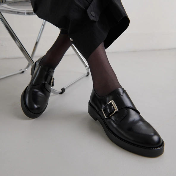Derbies à boucles ajustables en cuir glacé noir | ARCHIBALD | Jonak