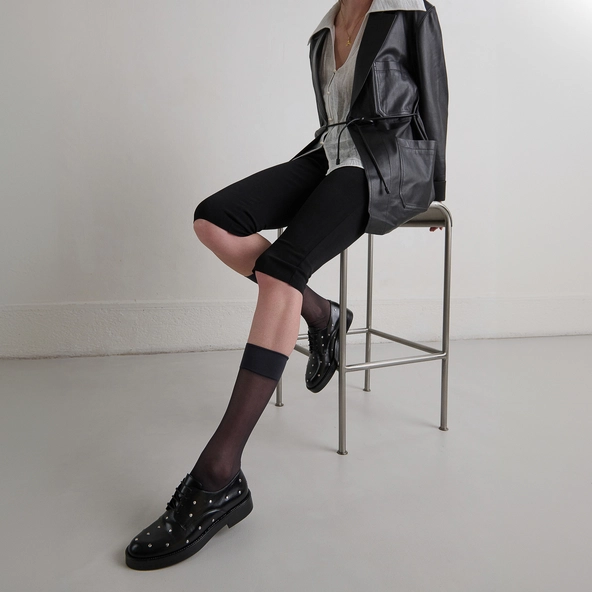 Derbies à détails argentés en cuir noir | ASTOU | Jonak