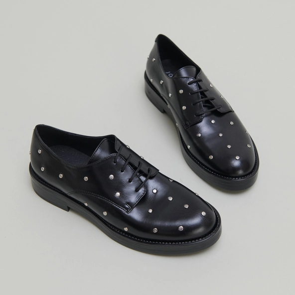 Derbies à détails argentés en cuir noir | ASTOU | Jonak