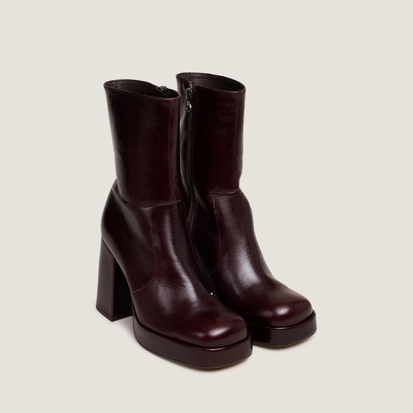Bottines à talons et à bouts carrés en cuir vieilli chocolat | BEN | Jonak