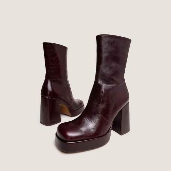 Bottines à talons et à bouts carrés en cuir vieilli chocolat | BEN | Jonak