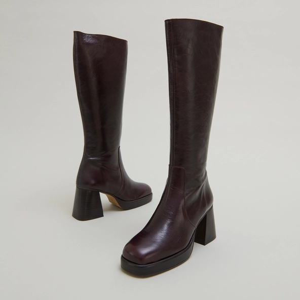 Bottes à plateformes en cuir vieilli chocolat | BETINA | Jonak