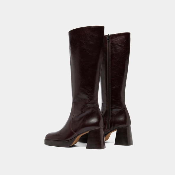 Bottes à plateformes en cuir vieilli chocolat | BETINA | Jonak