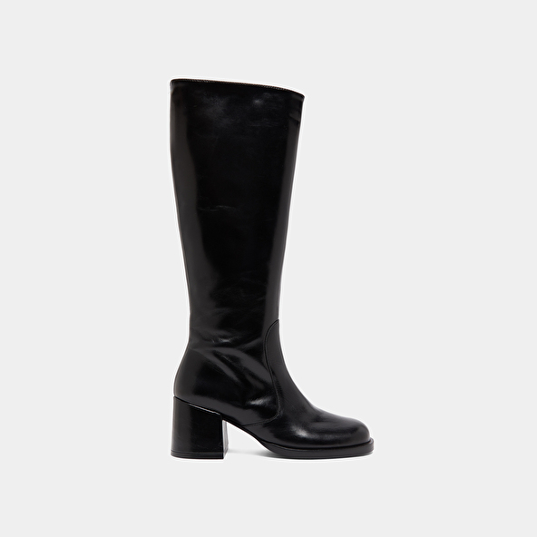 Bottes à talons et bouts arrondis en cuir noir | BIENVENUE | Jonak