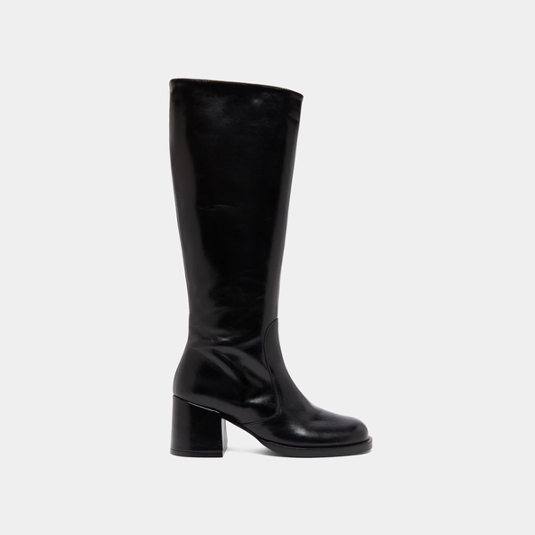 Bottes &agrave; talons et bouts arrondis en cuir noir | BIENVENUE | Jonak