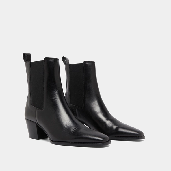 Bottines à talons biseautés et bouts poi... en cuir noir | BIRKIN | Jonak