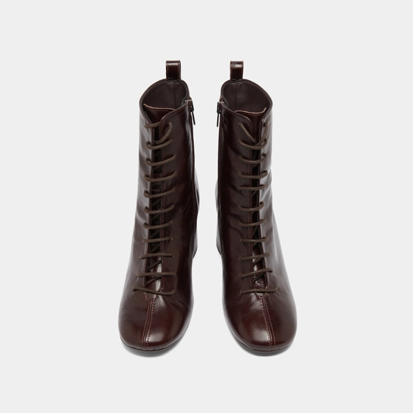 Bottines &agrave; talons et &agrave; lacets en cuir vieilli chocolat | BOSE | Jonak
