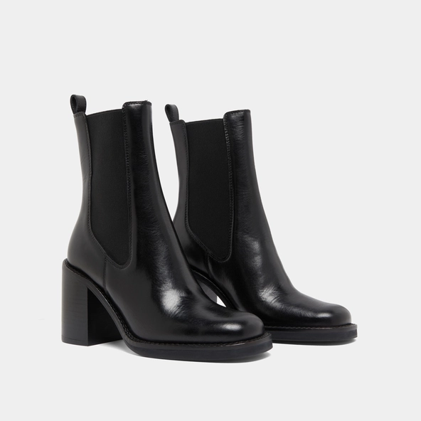 Bottines à talons débordants en cuir noir | BRETZ | Jonak