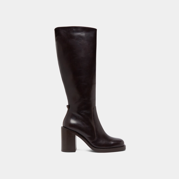 Bottes &agrave; talons d&eacute;bordants en cuir marron fonc&eacute; | BRETZEL | Jonak