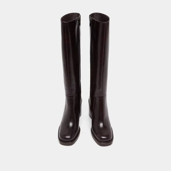 Bottes &agrave; talons d&eacute;bordants en cuir marron fonc&eacute; | BRETZEL | Jonak