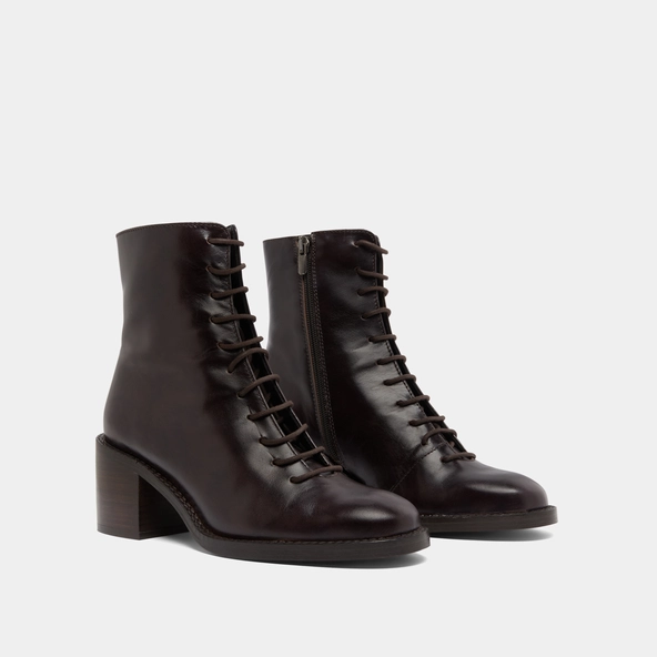 Boots à lacets et talons débordants en cuir marron foncé | BRINDILLE | Jonak