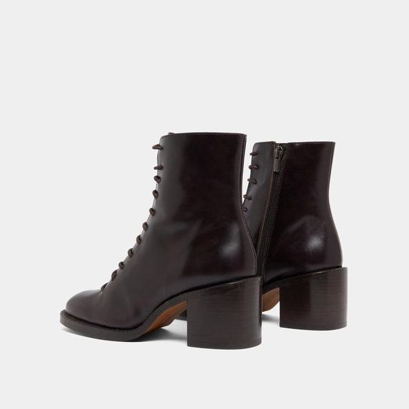 Boots à lacets et talons débordants en cuir marron foncé | BRINDILLE | Jonak