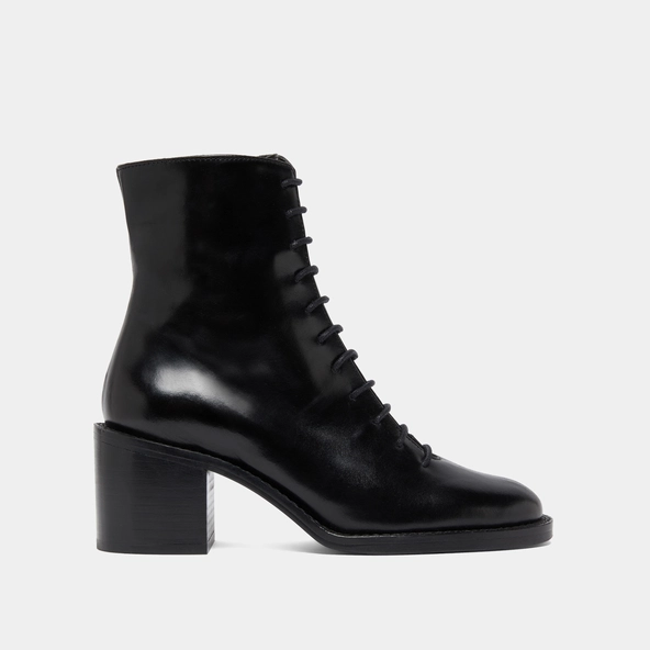 Bottines &agrave; lacets et talons d&eacute;bordants en cuir noir | BRINDILLE | Jonak