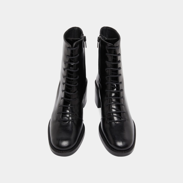 Bottines &agrave; lacets et talons d&eacute;bordants en cuir noir | BRINDILLE | Jonak