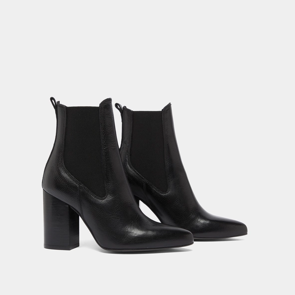 Bottines à talons et bouts pointus en cuir grainé noir | BROOK | Jonak