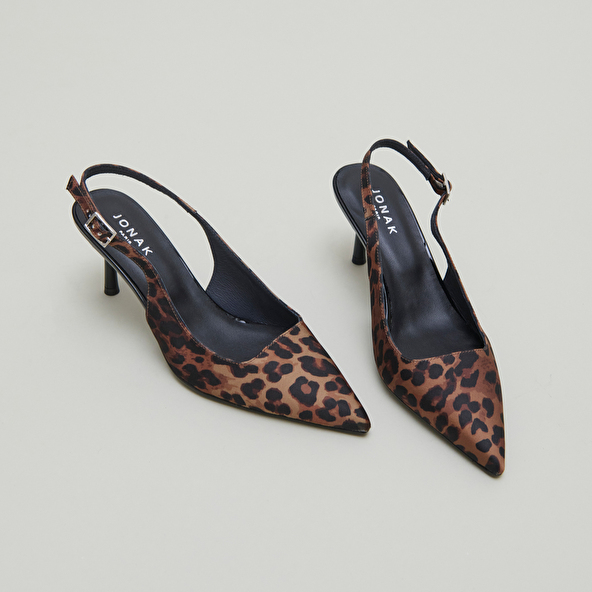 Escarpins slingbacks en textile leopard marron Jonak