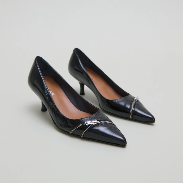 Escarpins &agrave; fermetures &eacute;clairs en cuir brillant noir | DANIELA | Jonak