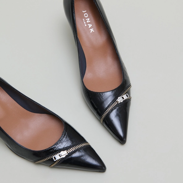 Escarpins &agrave; fermetures &eacute;clairs en cuir brillant noir | DANIELA | Jonak