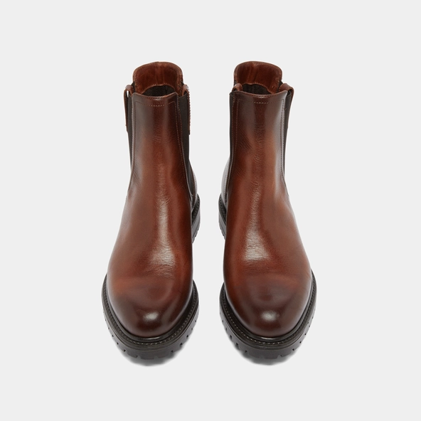 Boots à semelles crantées et élastiques en cuir patiné cognac | CANDIDE | Jonak