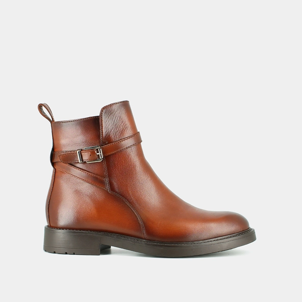 Boots &agrave; boucles en cuir patin&eacute; cognac | CLEA | Jonak