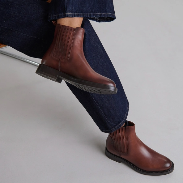 Boots à fronces en cuir patiné cognac | CLEANDRE | Jonak