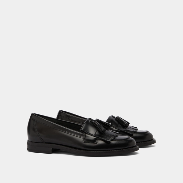 Mocassins à glands en cuir glacé noir | NELLE | Jonak