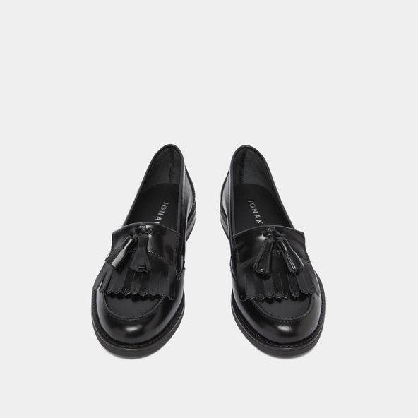 Mocassins à glands en cuir glacé noir | NELLE | Jonak